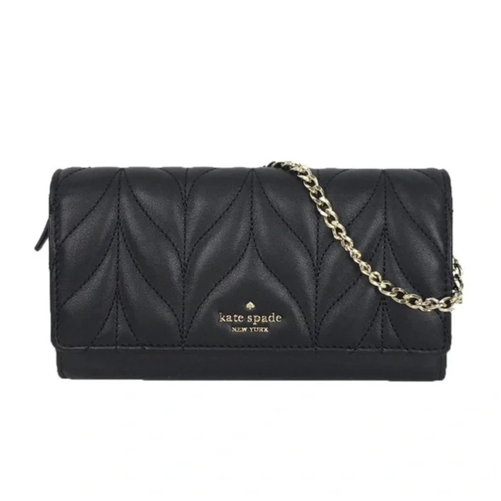 Kate Spade Black Quilted Clutch with Gold Chain